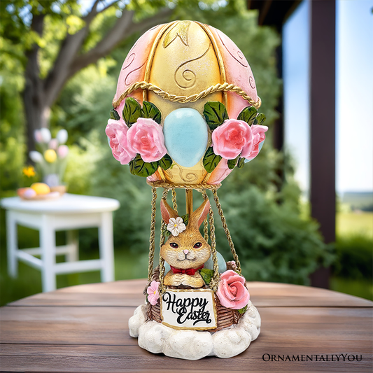 Springtime Voyage Easter Bunny Hot Air Balloon Figurine, 7" Charming Holiday Decor