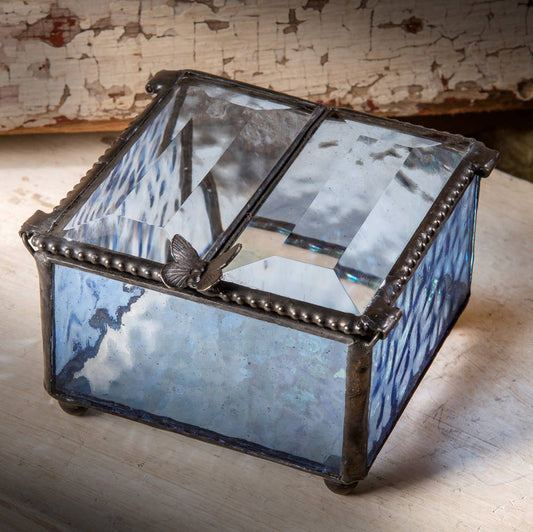 Blue Stained Glass Butterfly Lift Jewelry Box