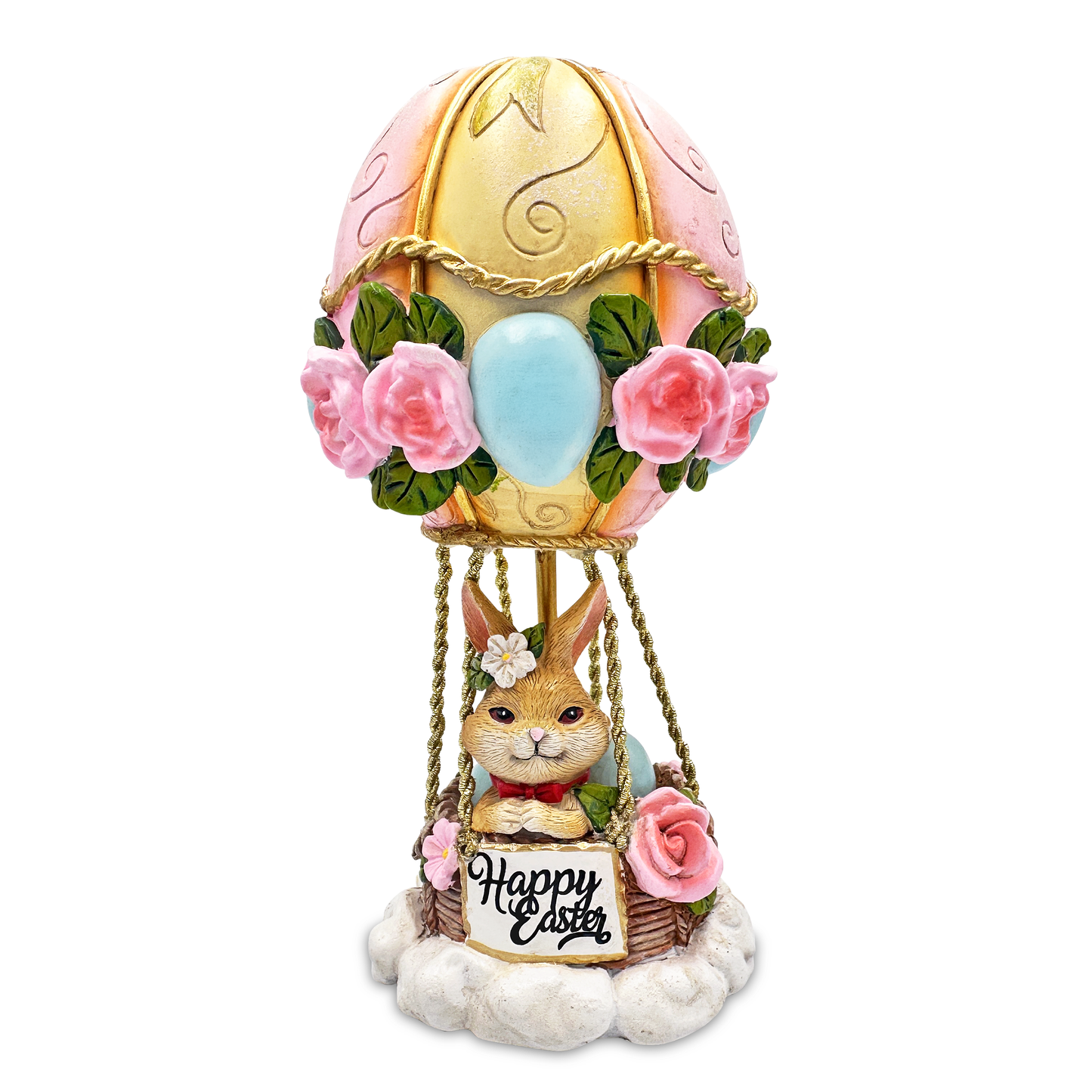 Springtime Voyage Easter Bunny Hot Air Balloon Figurine, 7" Charming Holiday Decor