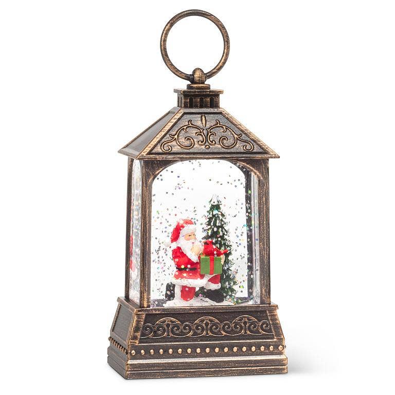 Small Santa in Glitter LED Lantern-5.5"H