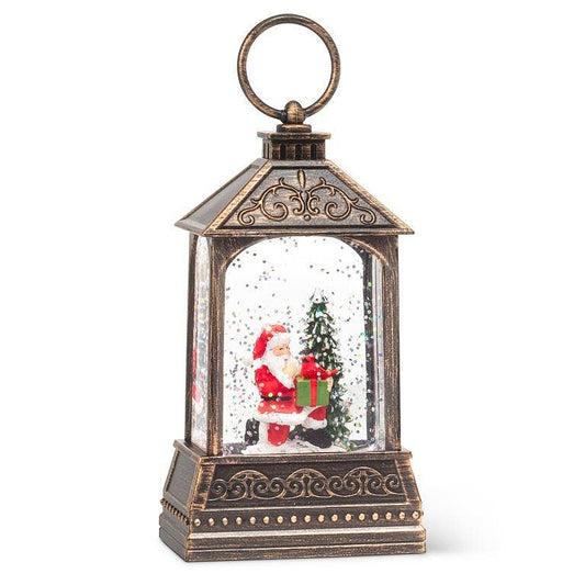 Small Santa in Glitter LED Lantern-5.5"H