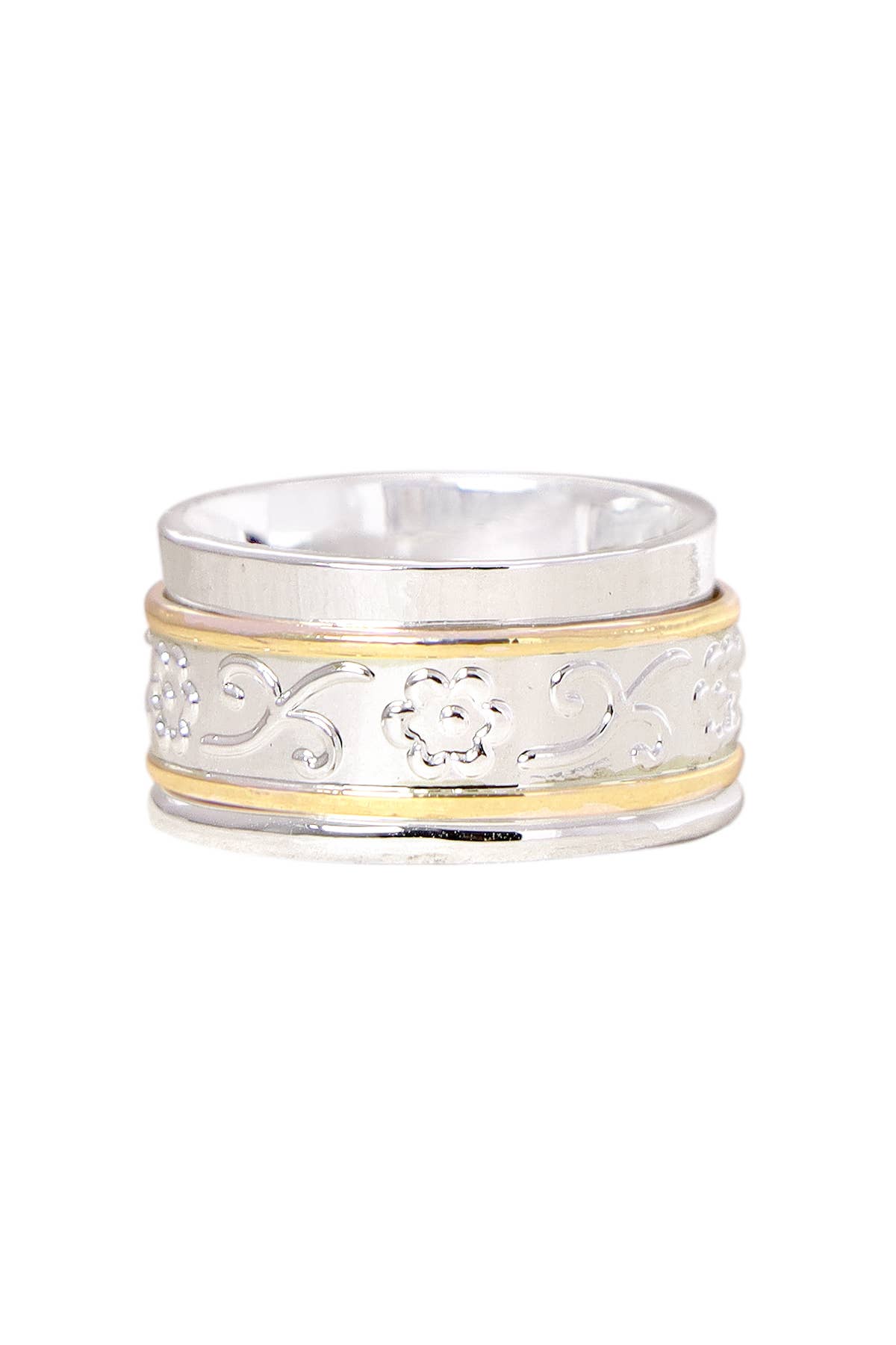 Two-Tone Vine & Leaf Spinner Ring - SF
