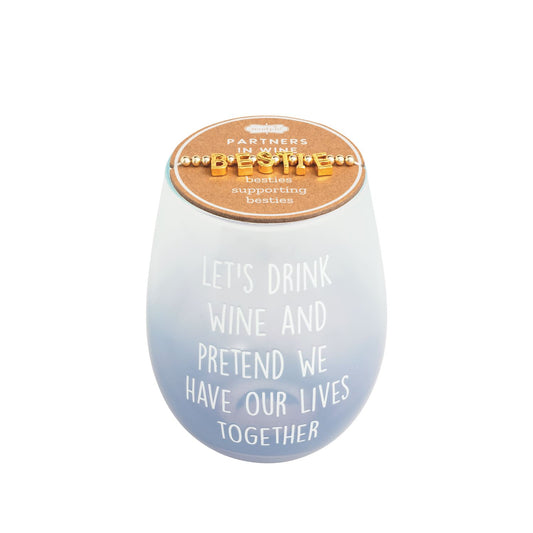 Lets Drink Friends Wine Glass & Bracelet Set