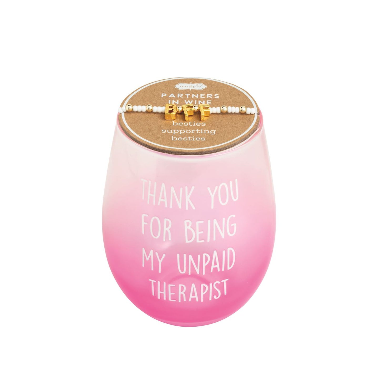 Unpaid Therapist Friends Wine Glass & Bracelet Set