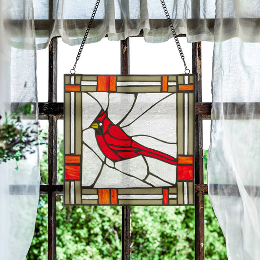 11"H Clara the Cardinal Red Stained Glass Window Panel