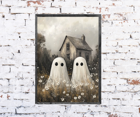 Friendly Ghosts in Flower Field Framed Sign