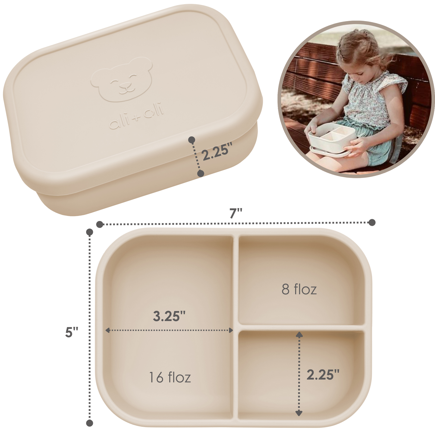 Ali+Oli Leakproof Silicone Bento Box (Coco) Back to School