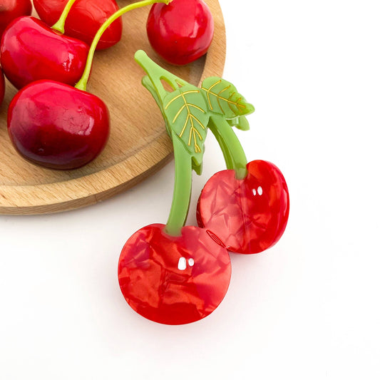 Sweet Red Cherry Claw Clip, Twin Cherries Hair Clip