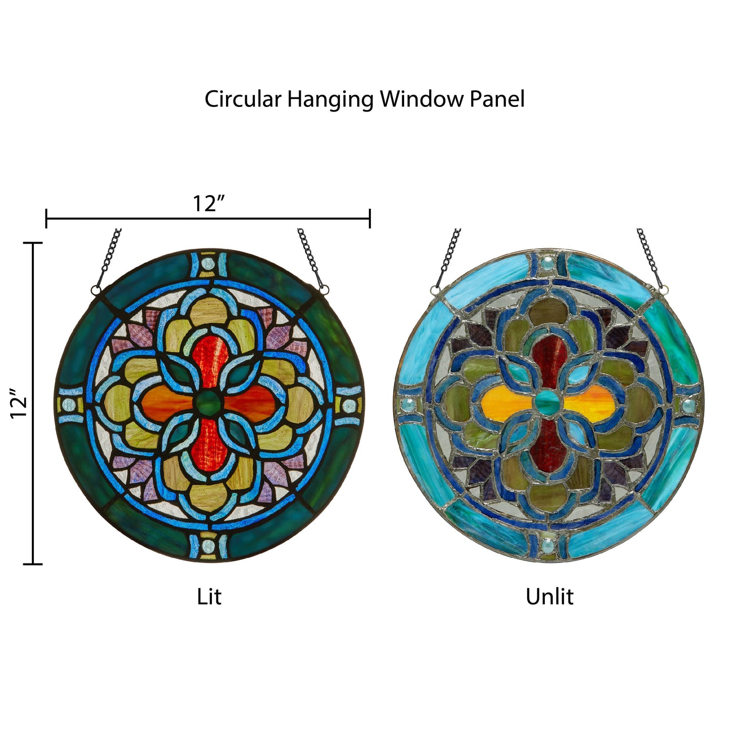 12"H Round Geometric Stained Glass Window Panel