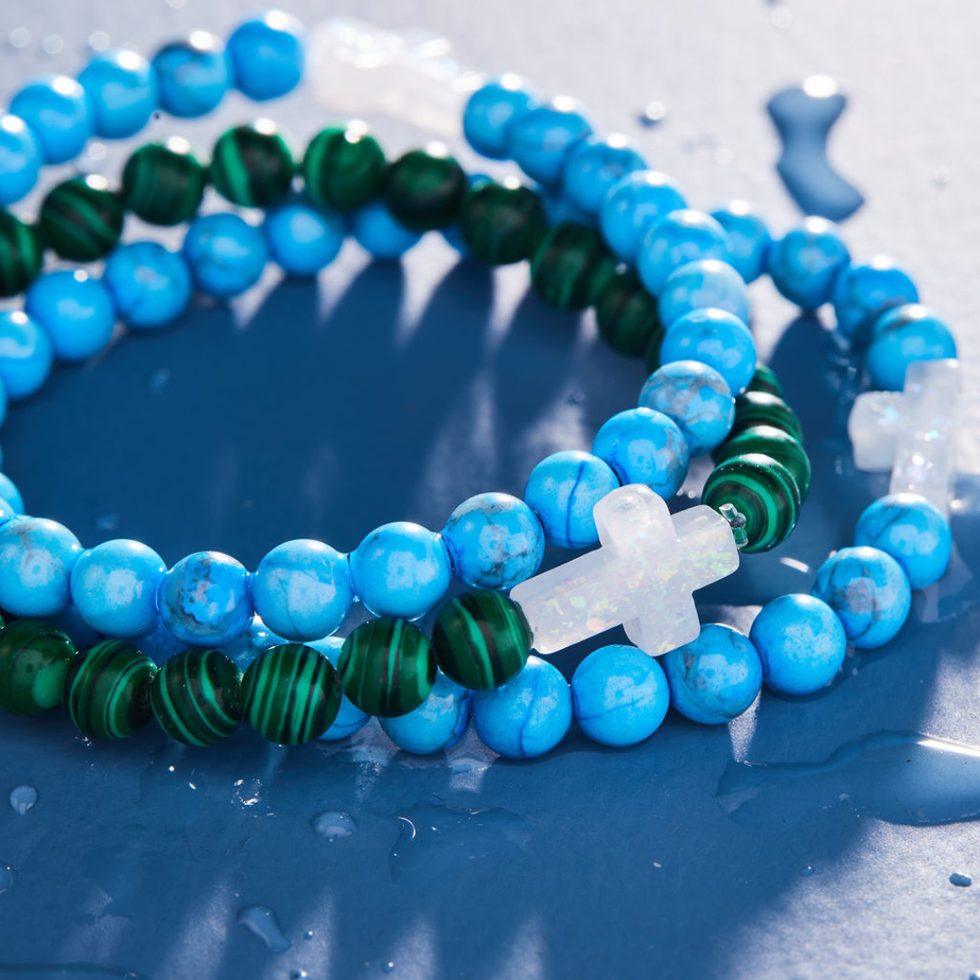 HOLY WATER CROSS GEMSTONE BRACELET