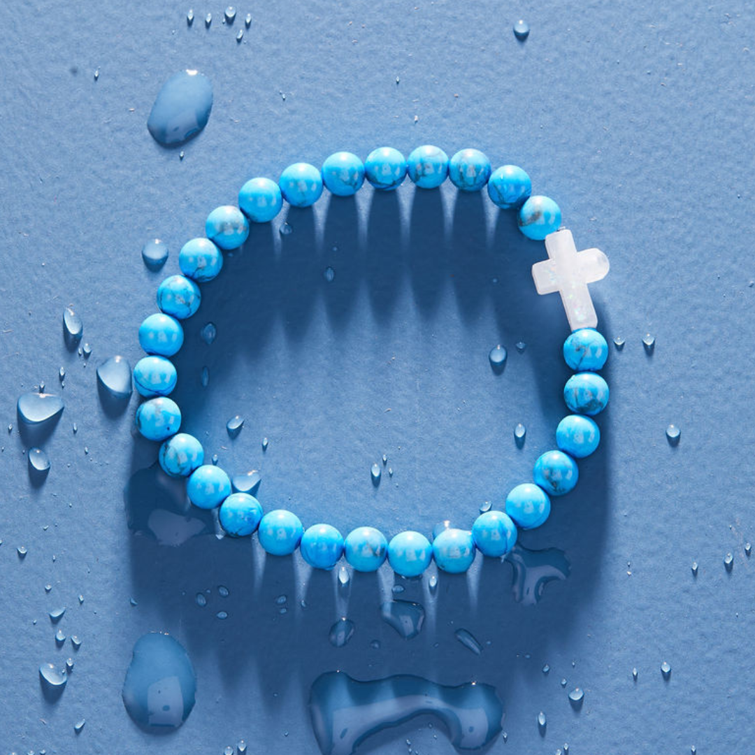 HOLY WATER CROSS GEMSTONE BRACELET