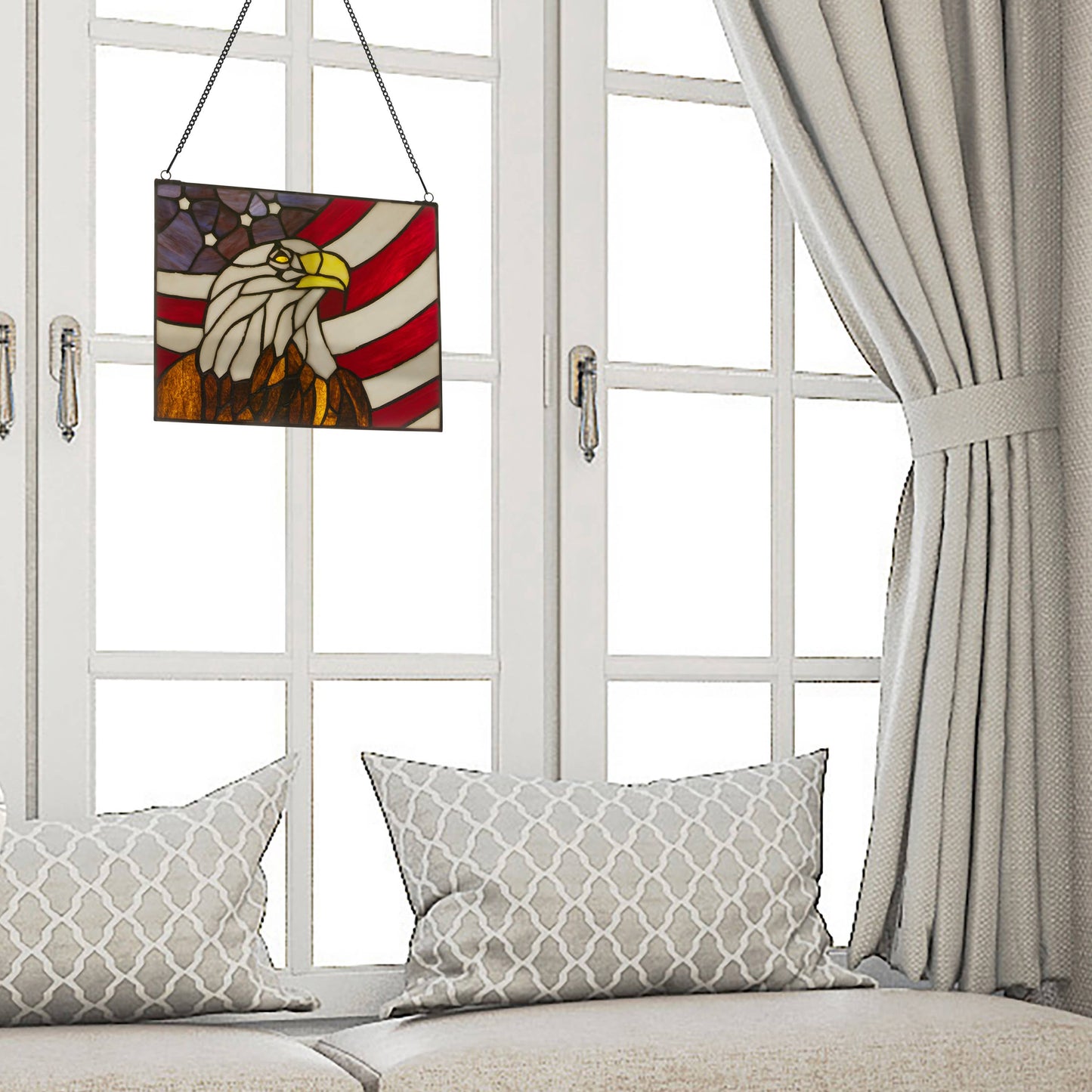 9.5"H Americana Eagle Stained Glass Window Panel
