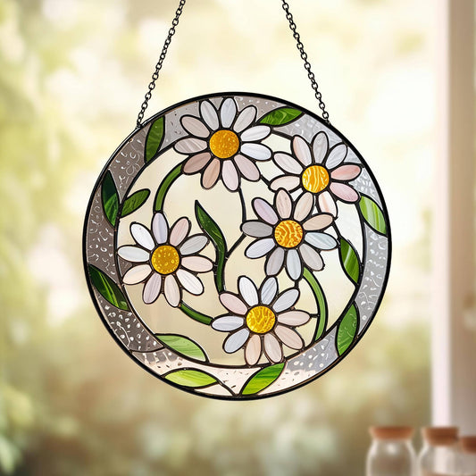 Daisy Stained Glass Suncatcher, Floral Window Hanging Decor
