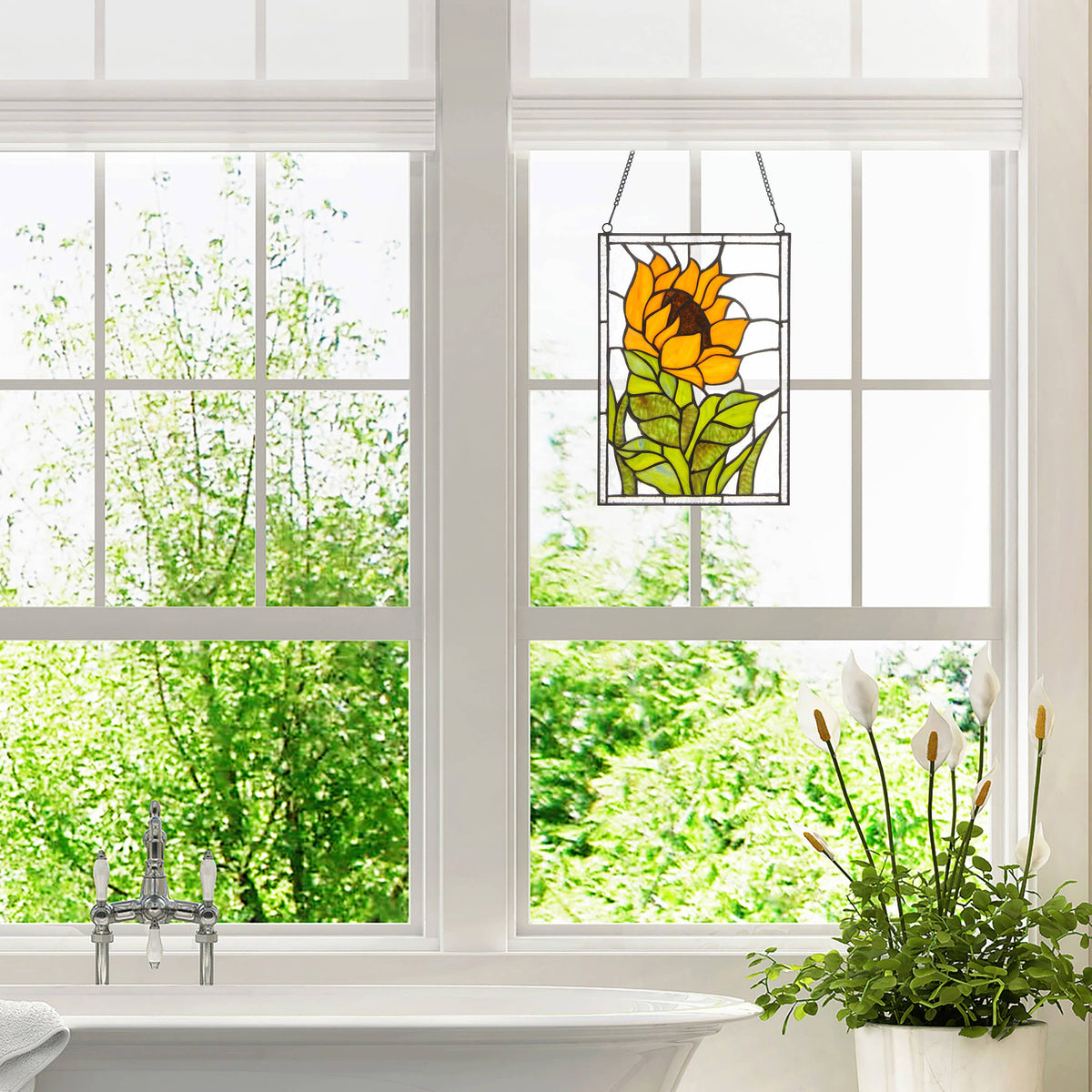 11.25” Sunflower Stained Glass Window Panel