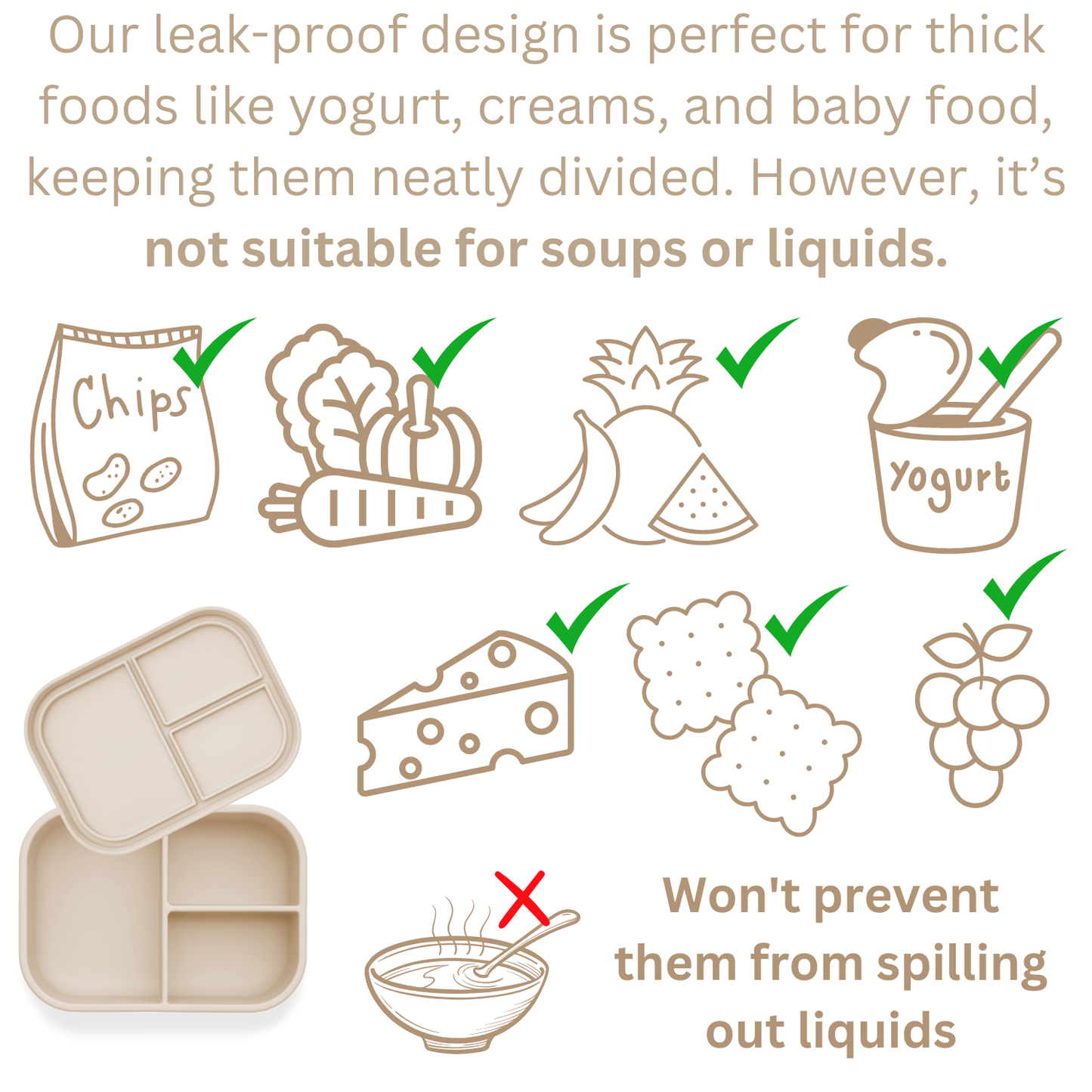 Ali+Oli Leakproof Silicone Bento Box (Coco) Back to School