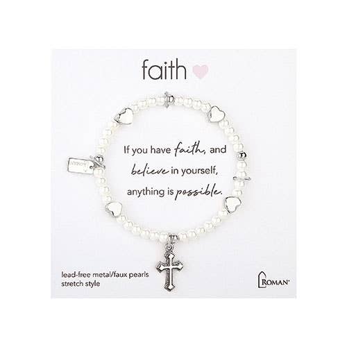 6"L Silver Cross Bracelet Stretch; Pink Folded Gift Box