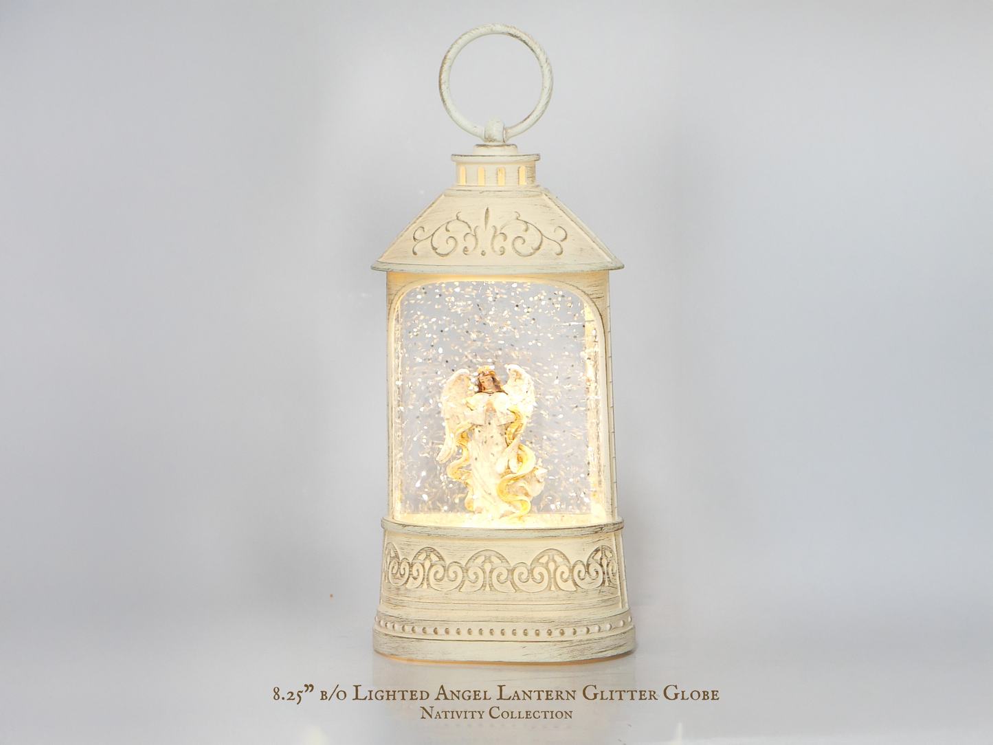 8.25" B/O Lighted Angel Musical Glitter Lantern Snow Globe