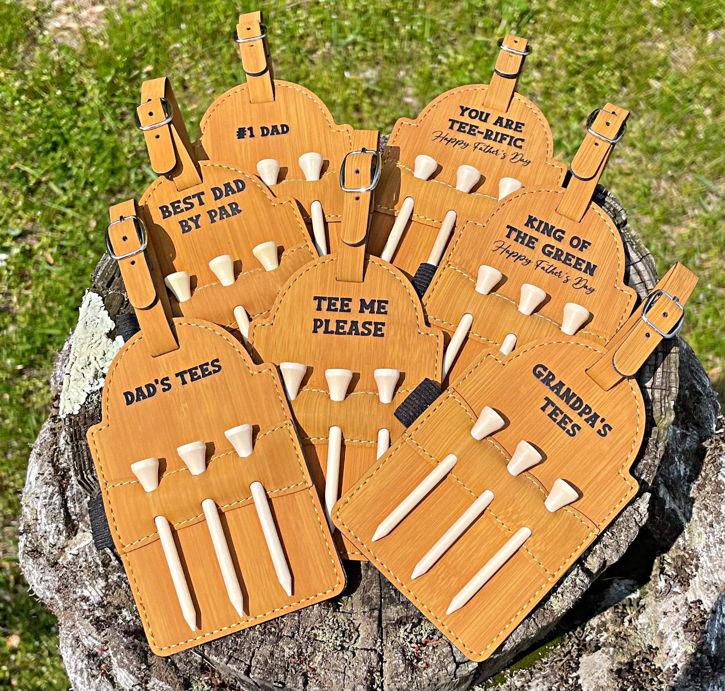 Custom Leatherette Golf Tee Bag Attachment with 3 Tees