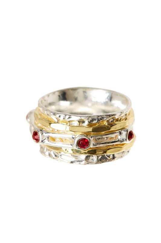 Garnet Crystal Two Tone Spinner Ring - SF