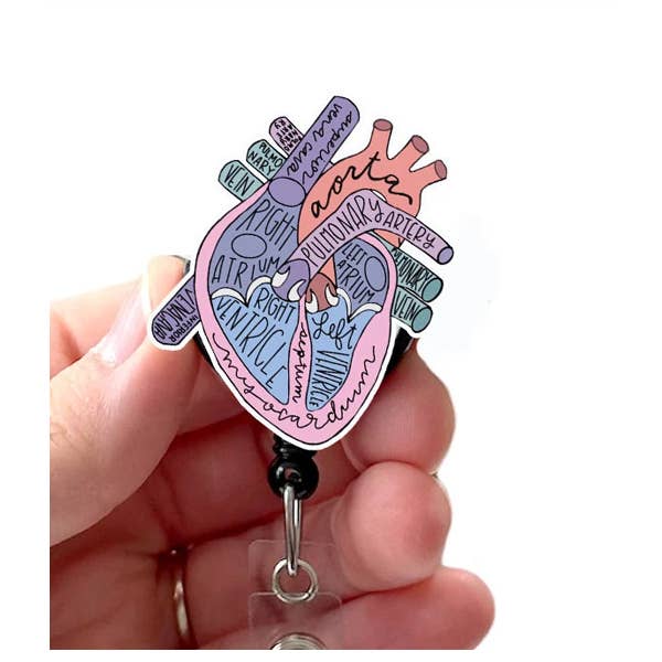 Anatomical Heart Acrylic Badge Reel with Retractable Cord
