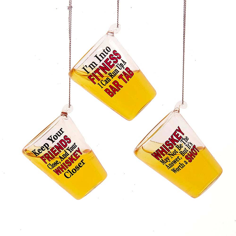 2.2"GLASS WHISKEY SHOT ORNAMENT 3/ASSTD
