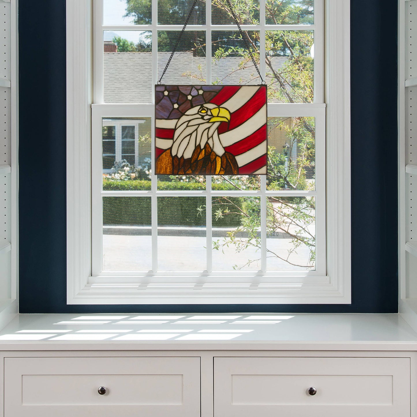 9.5"H Americana Eagle Stained Glass Window Panel