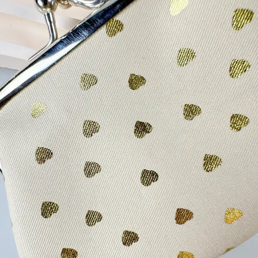 Chic Heart Print Mini Coin Purse - Golden Foil Detail Wallet