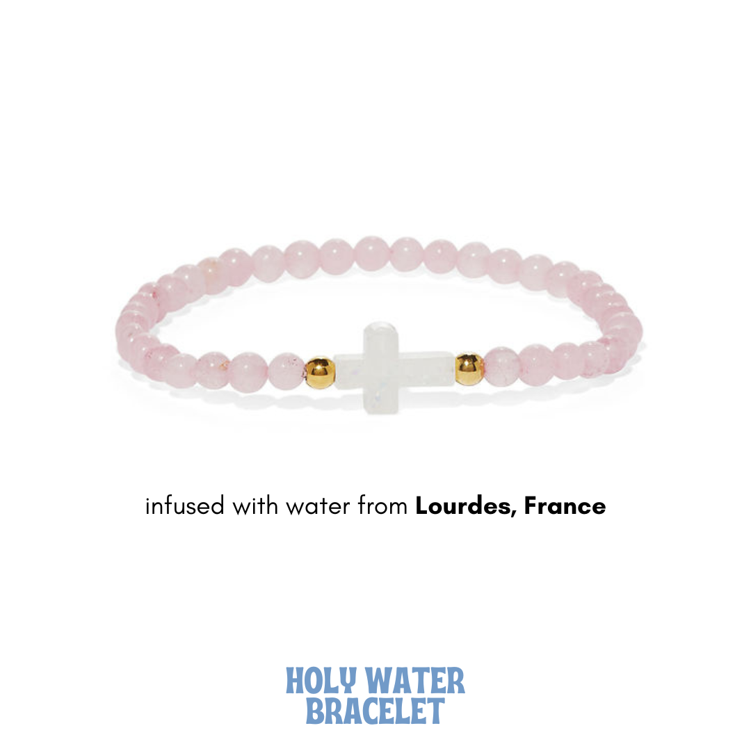 HOLY WATER ROSE QUARTZ CROSS BRACELET