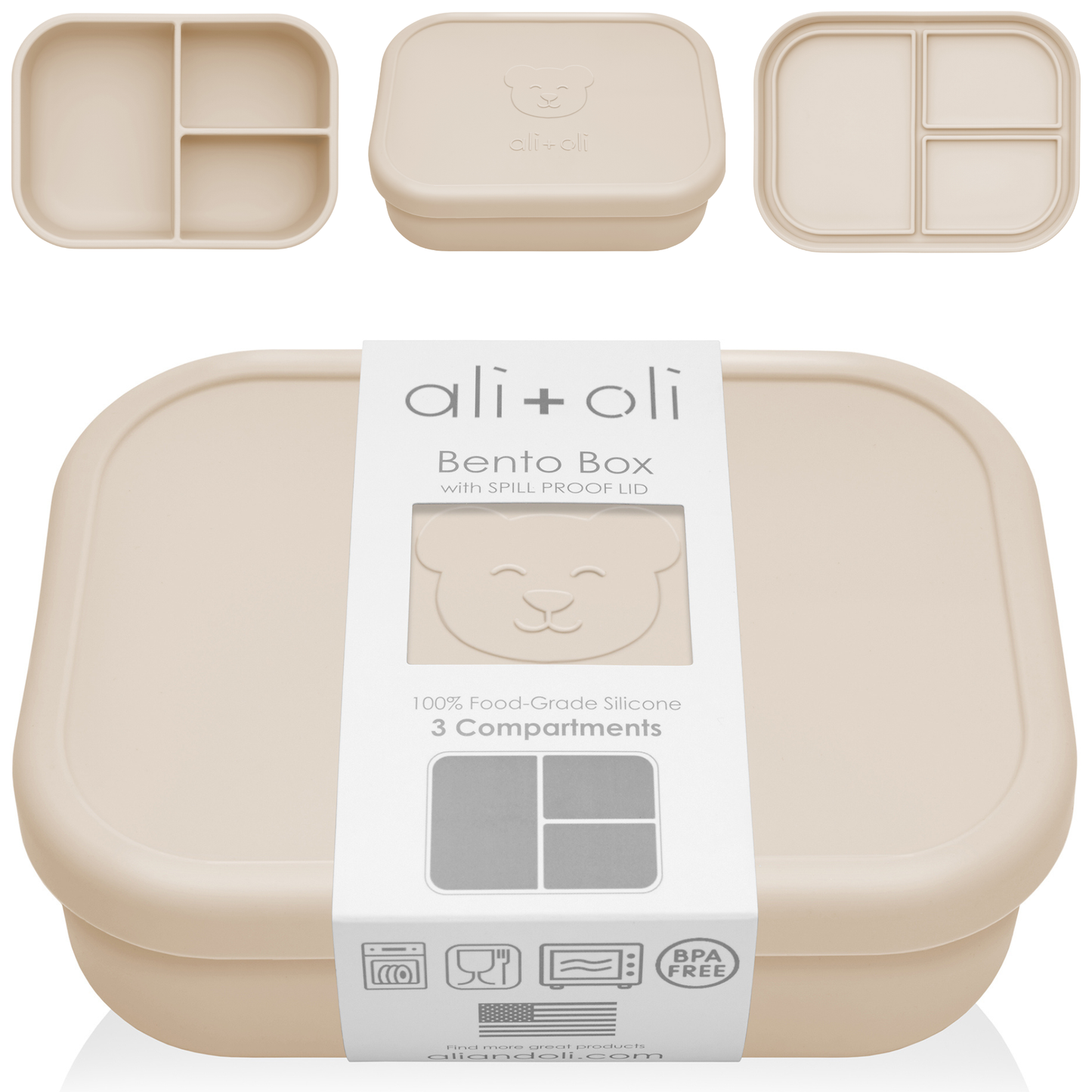 Ali+Oli Leakproof Silicone Bento Box (Coco) Back to School