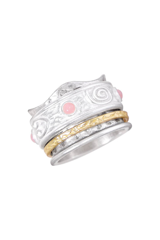 Rose Quartz Hammered Band Spinner Ring