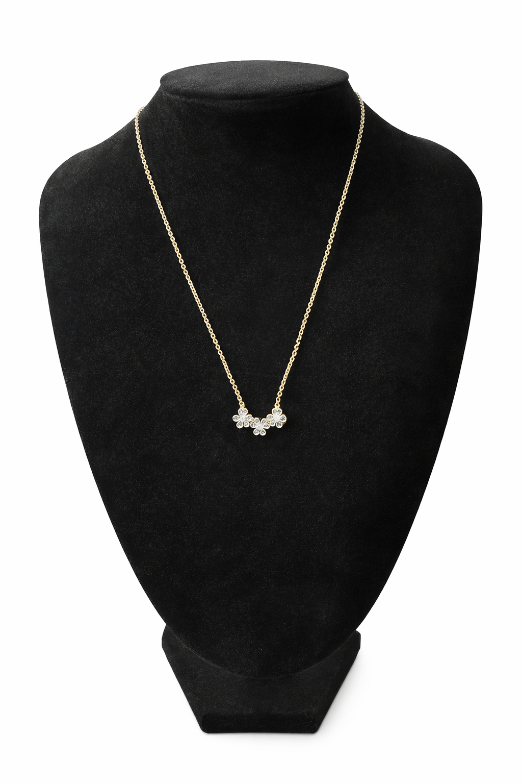Sterling Silver 3 Clover with Rhinestone Necklace