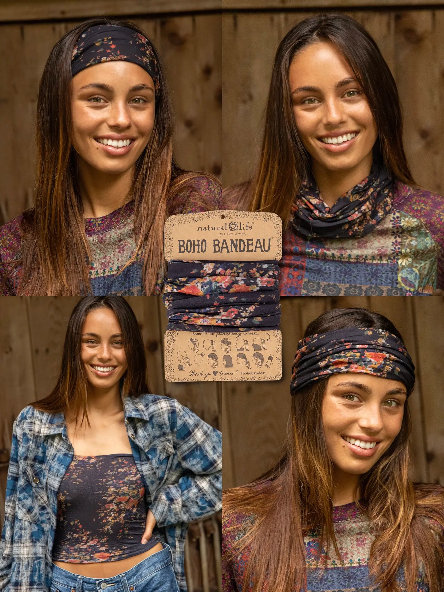 Full Boho Bandeau® Headband - Black Red Bouquets