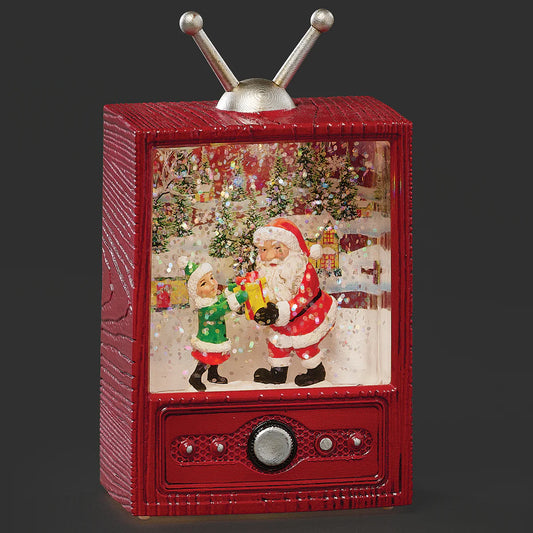 Santa TV giving gift