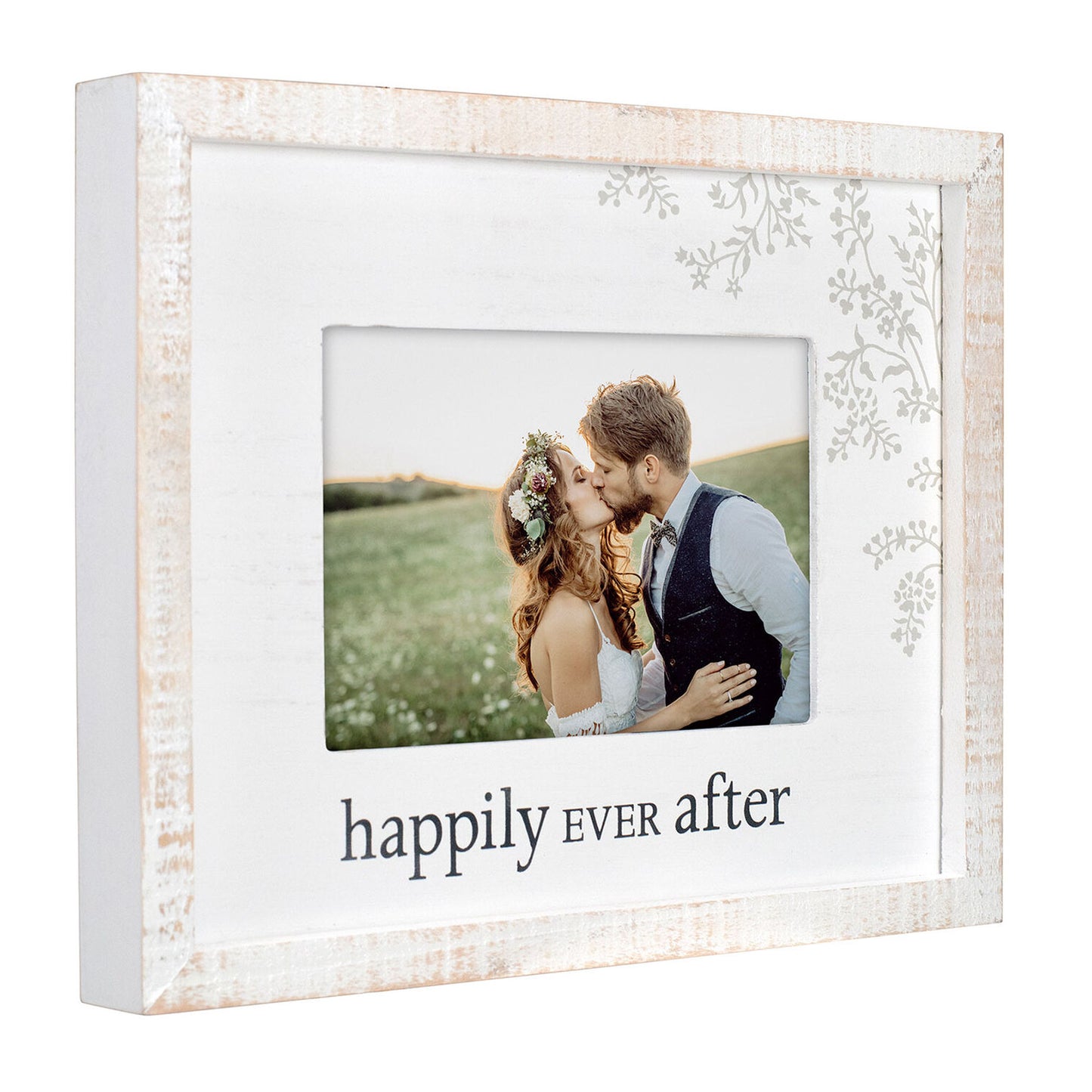Happily Ever After Rustic White Wood Picture Frame, 4x6