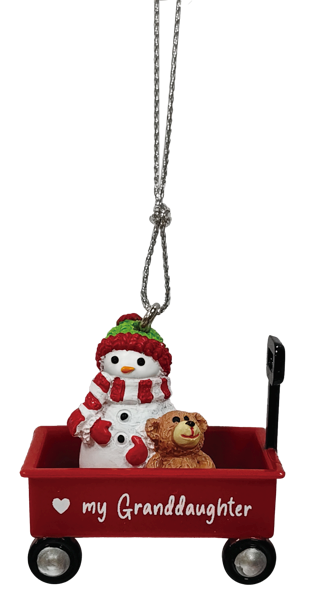 Granddaughter snowman ornament in a wagon