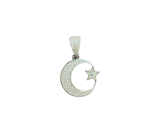 Rhinestone Sterling Silver Moon & Star Pendant