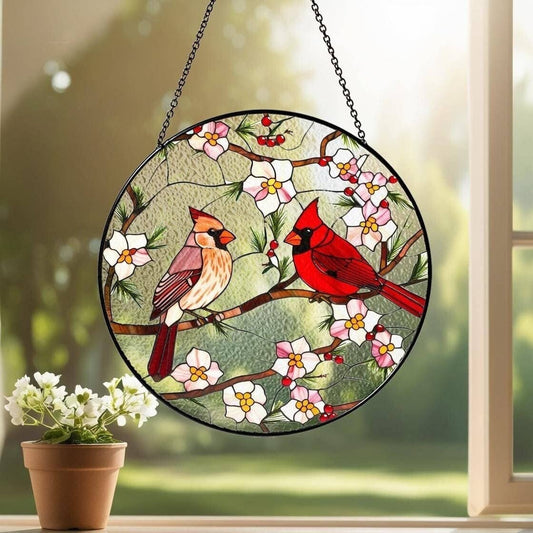 Cardinal Stained Glass Suncatcher, Retro Bird Glass Art