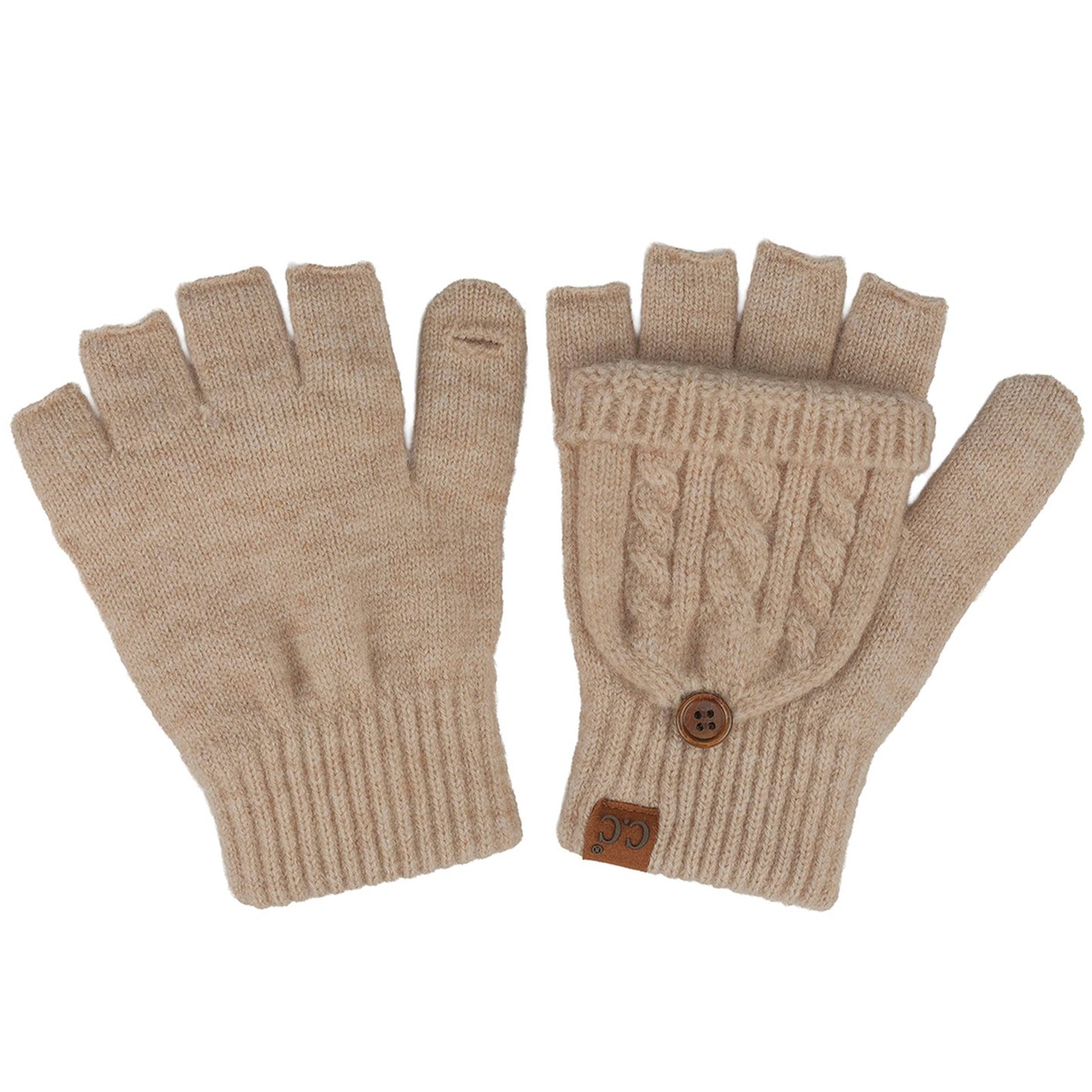 C.C Cable Pattern Convertible Flips Mitten Gloves