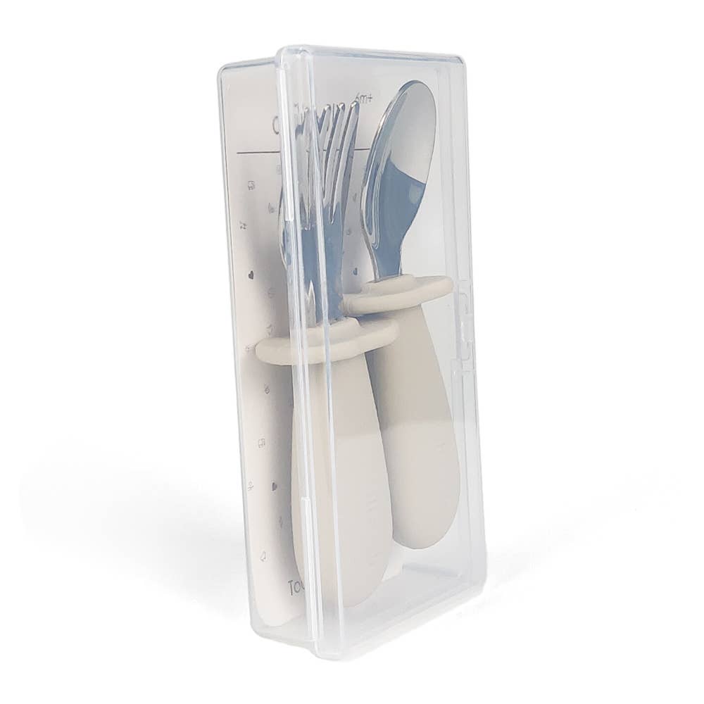 Ali+Oli Spoon & Fork Learning Set for Toddlers (Khaki) 6m+