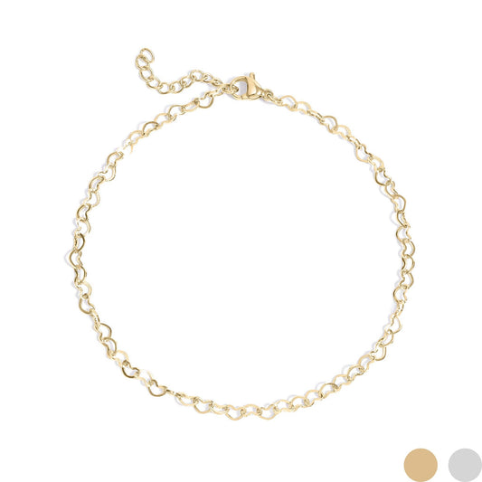 18K Gold PVD Stainless Steel Linked Hearts Anklet
