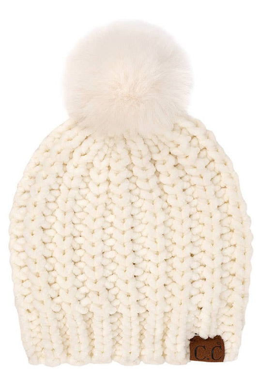 C.C Soft Chenille Chunky Yarn Beanie Hat