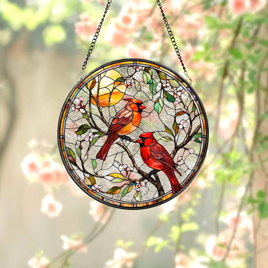 Cardinal Glass Suncatcher, Bird Glass Art, Memorial Gift