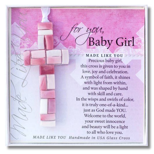 New Baby Girl Gift  USA Handmade Mosaic Glass Cross