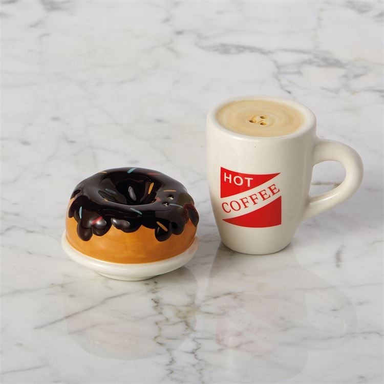 Coffee & Doughnut Ceramic Salt & Pepper Shakers
