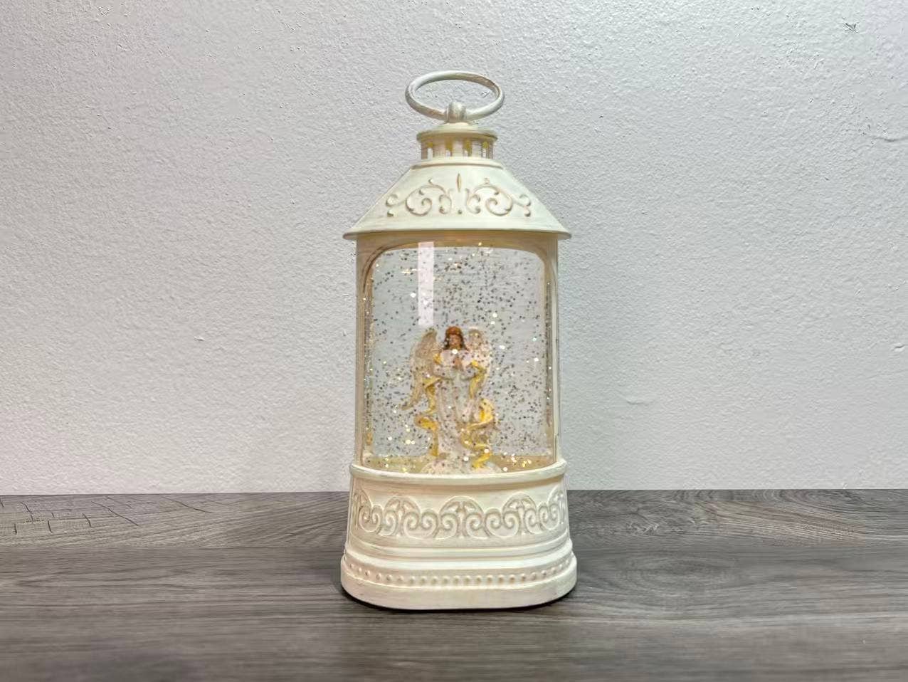 8.25" B/O Lighted Angel Musical Glitter Lantern Snow Globe