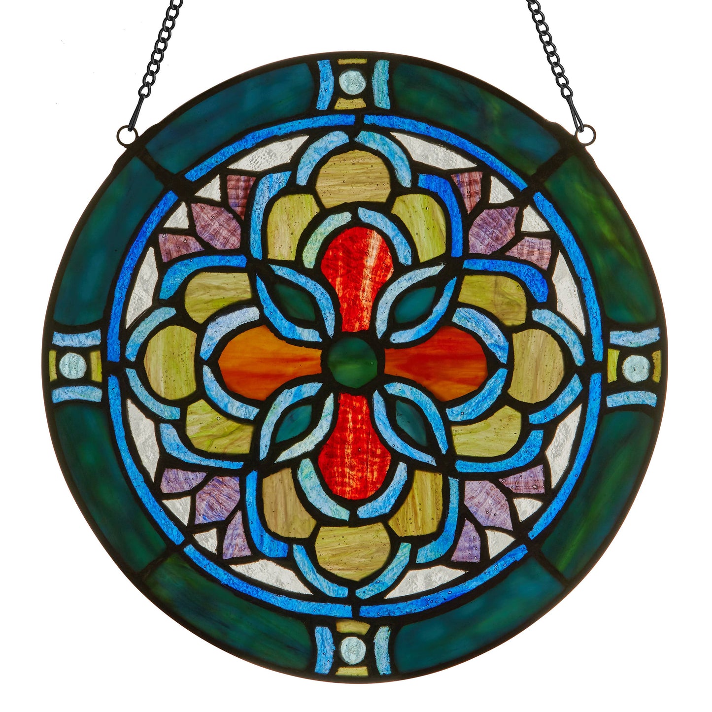 12"H Round Geometric Stained Glass Window Panel