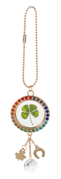 Twice the Luck Car Charm - 4 Leaf clover and rainbow rhinestone