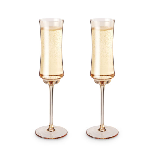 Tulip Amber-Tinted Glass Stemmed Champagne Flutes - Set of 2