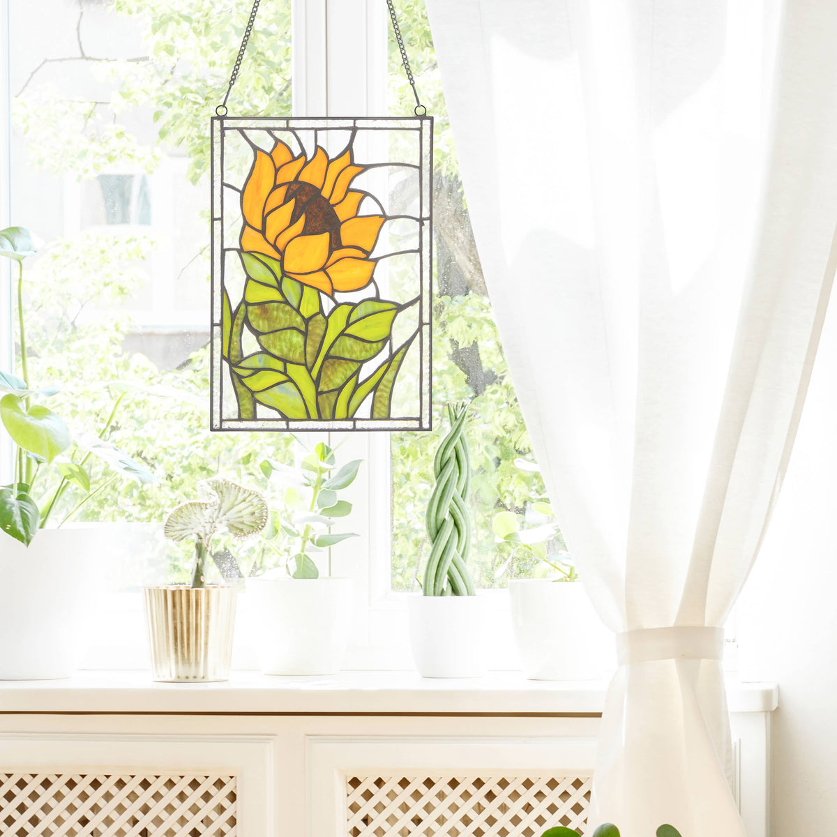 11.25” Sunflower Stained Glass Window Panel