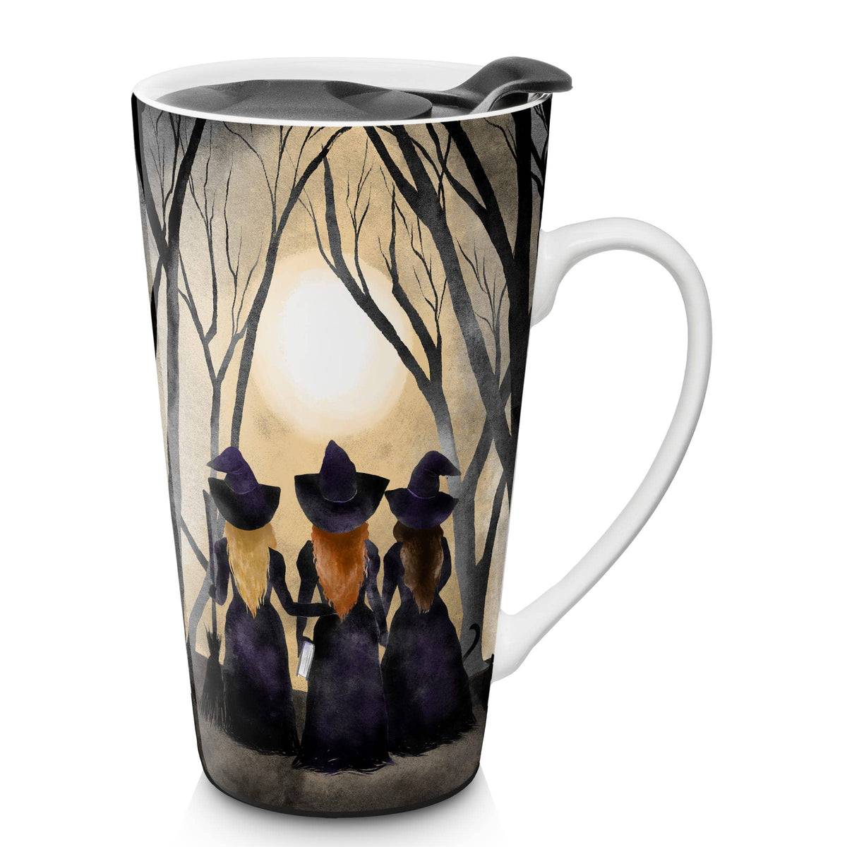 Three Witches Halloween Ceramic Travel Mug with Lid